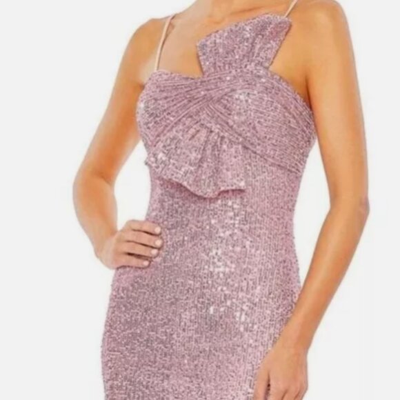 MAC DUGGAL 11284 SEQUINED STRAPLESS FAUX BOW ROSE PINK COLUMN GOWN sz 0 - Picture 2 of 4